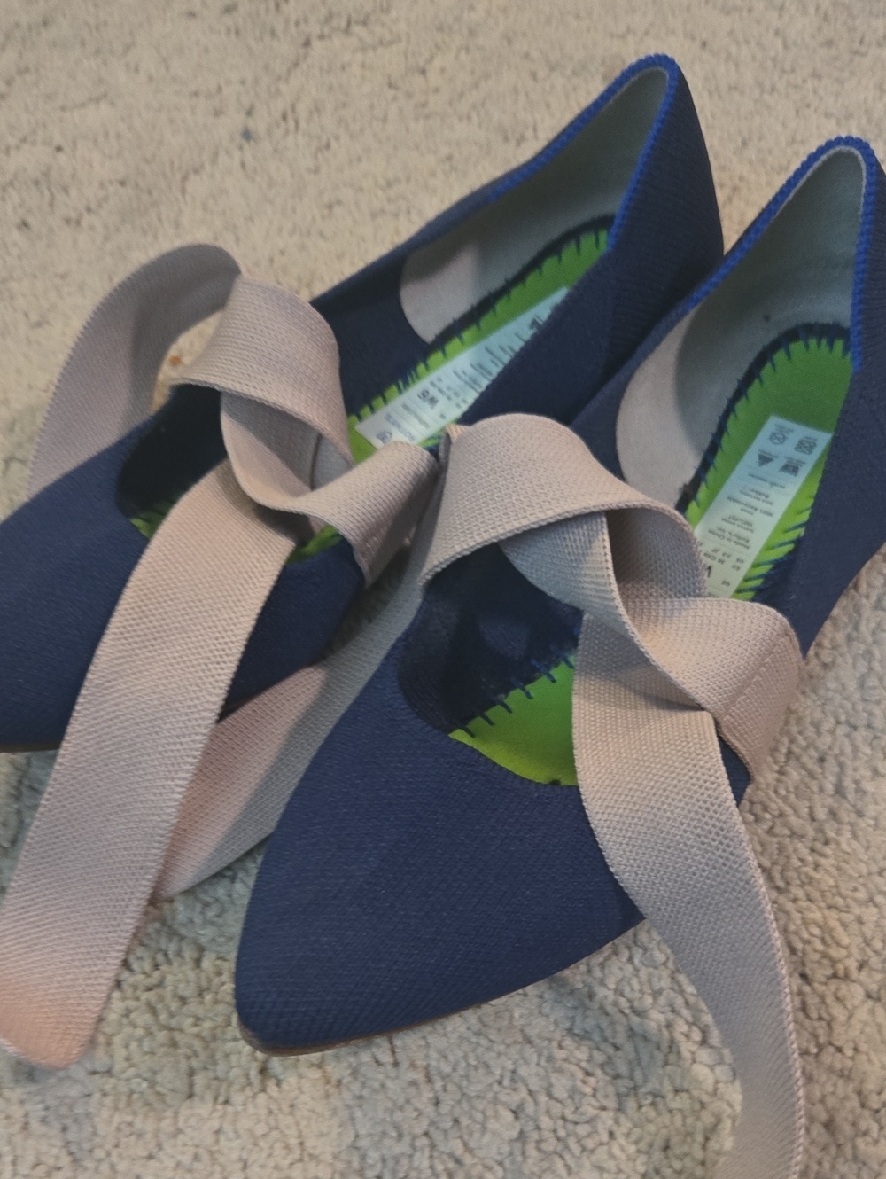 Rothy's Navy Pointed Flats with Blush Cross Straps
